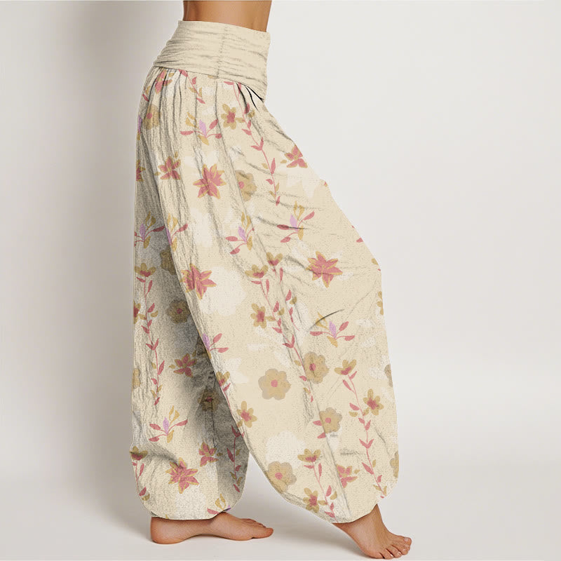 Buddha Stones Cotton Simple Refreshing Flower Leaf Pattern Women's Elastic Waist Harem Pants - image 2