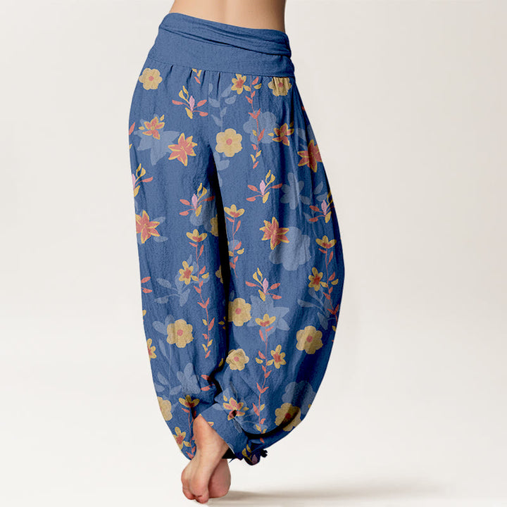 Buddha Stones Cotton Simple Refreshing Flower Leaf Pattern Women's Elastic Waist Harem Pants - image 6
