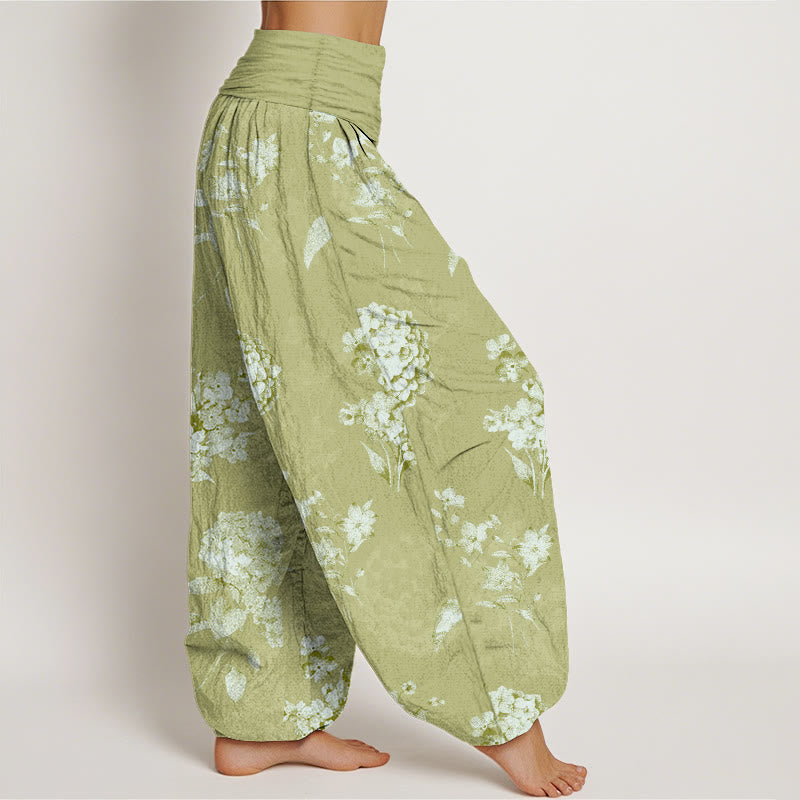 Buddha Stones Cotton Refresh Hydrangea Clustered Flowers Pattern Women's Elastic Waist Harem Pants - image 10