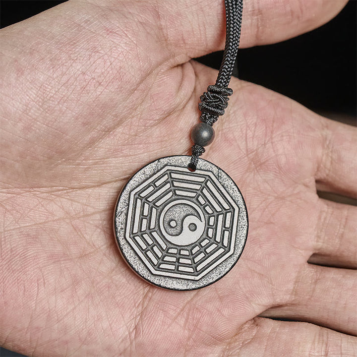 Buddha Stones Authentic Shungite Stone Yin Yang Bagua Protection Necklace Pendant - image 8