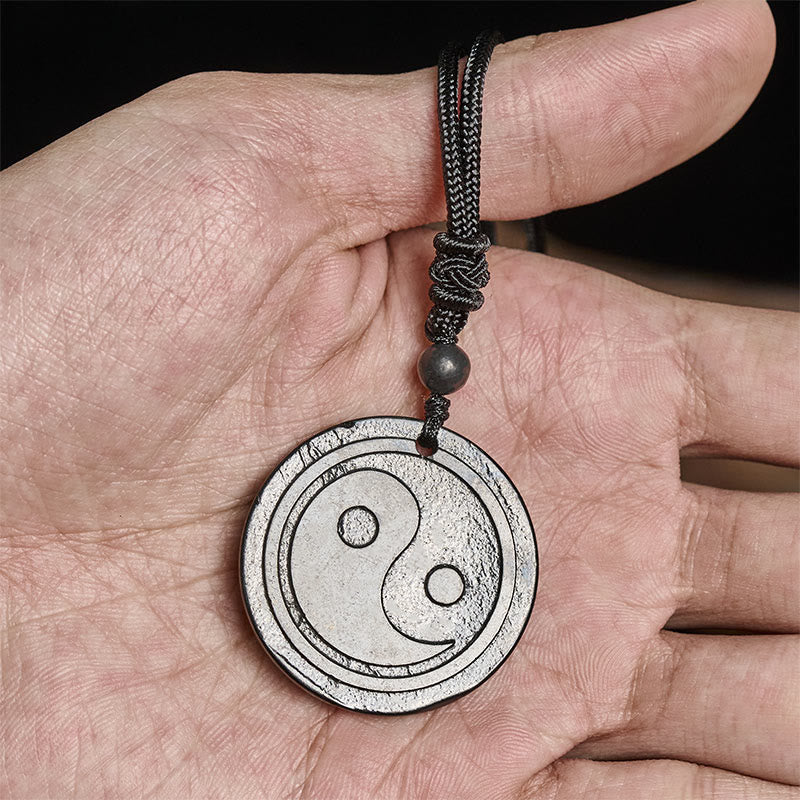 Buddha Stones Natural Authentic Shungite Stone Carved Yin Yang Protection Necklace Pendant - image 4