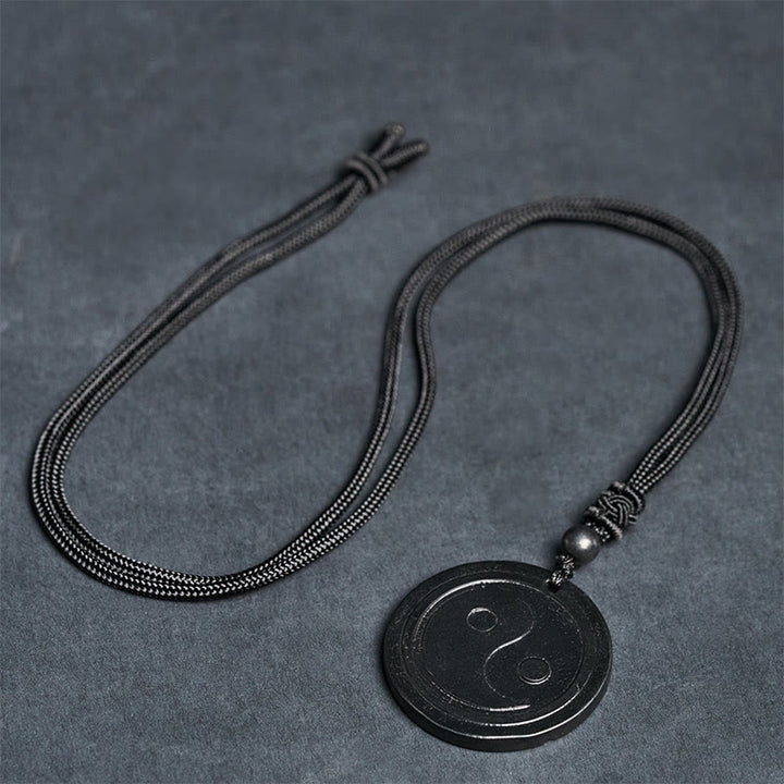 Buddha Stones Natural Authentic Shungite Stone Carved Yin Yang Protection Necklace Pendant - image 5