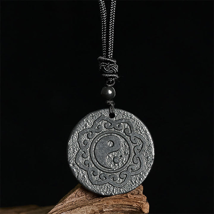 Buddha Stones Tai Chi Yin Yang Symbol Authentic Shungite Stone Inner Strength Necklace Pendant - image 3