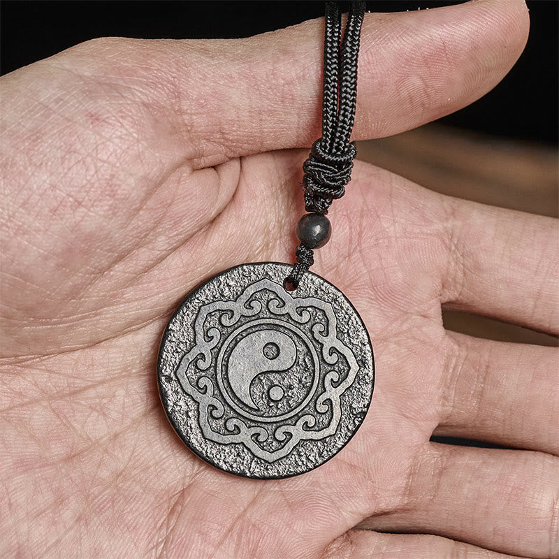 Buddha Stones Tai Chi Yin Yang Symbol Authentic Shungite Stone Inner Strength Necklace Pendant - image 7