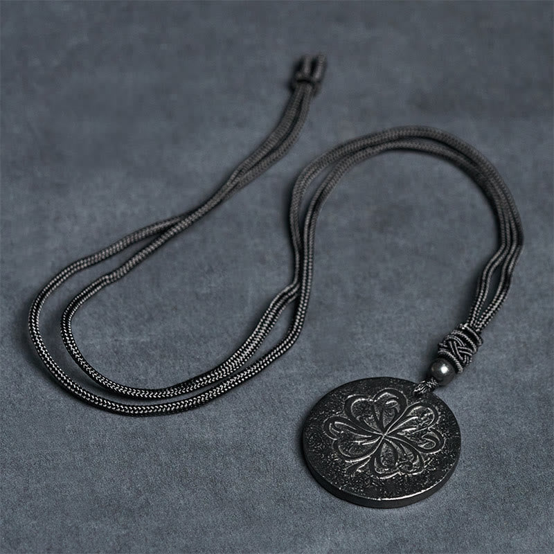 Buddha Stones Four Leaf Clover Authentic Shungite Stone Graphite Stone Protection Necklace Pendant - image 7