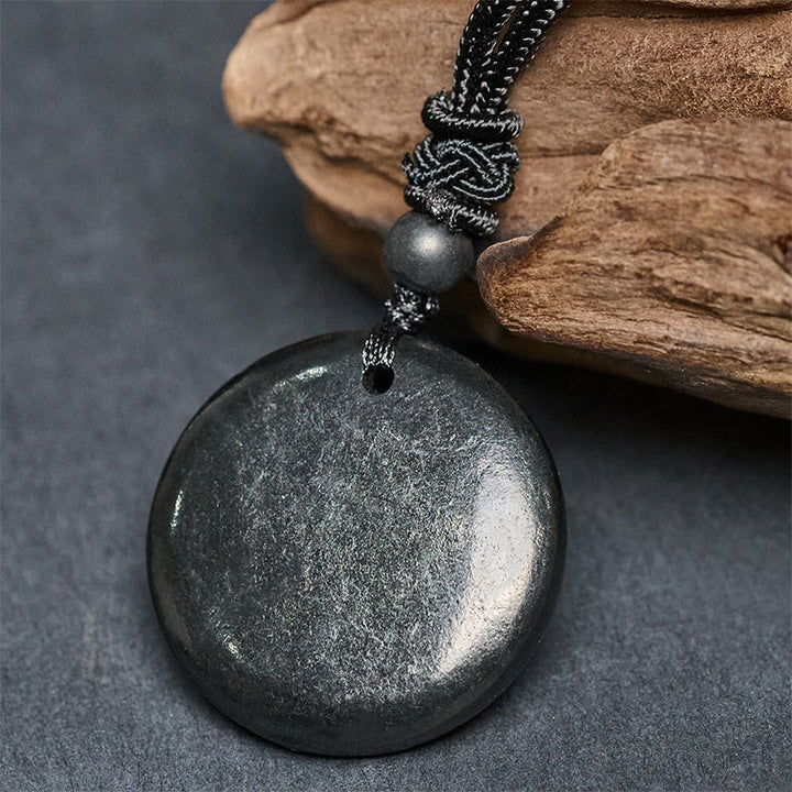 Buddha Stones Geometric Round Authentic Shungite Stone Rope Inner Strength Necklace Pendant - image 5
