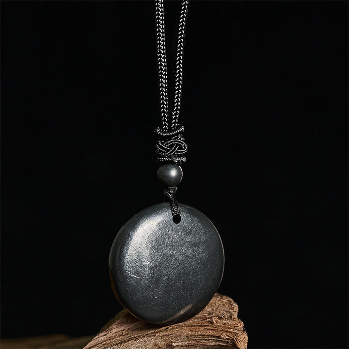 Buddha Stones Geometric Round Authentic Shungite Stone Rope Inner Strength Necklace Pendant - image 4