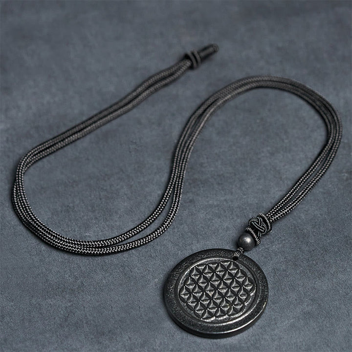 Buddha Stones Flower of Life Carving Design Authentic Shungite Stone Protection Necklace Pendant - image 6