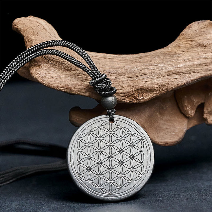Buddha Stones Flower of Life Carving Design Authentic Shungite Stone Protection Necklace Pendant - image 10