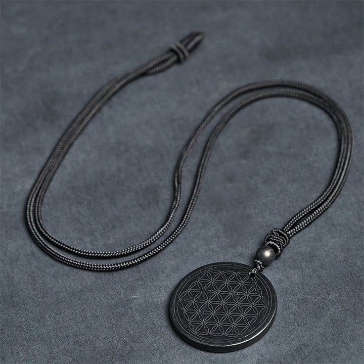 Buddha Stones Flower of Life Carving Design Authentic Shungite Stone Protection Necklace Pendant - image 13