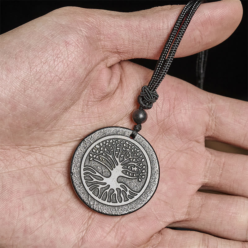 Buddha Stones The Tree of Life Carving Pattern Authentic Shungite Stone Protection Necklace Pendant - image 7