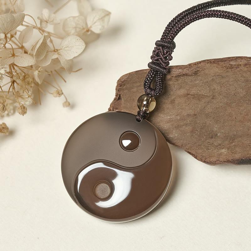 Buddha Stones Yin Yang Symbol Ice Obsidian Positive Necklace Pendant - image 2