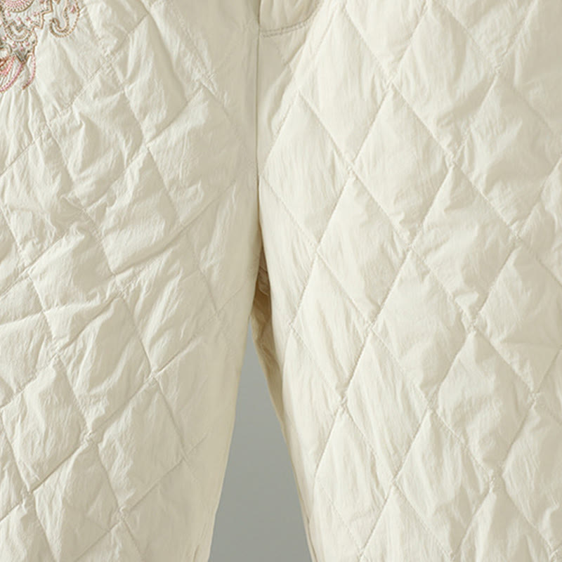 Buddha Stones Pink Flower Rhombus Pattern Thick Women's Pants With Pockets - image 4