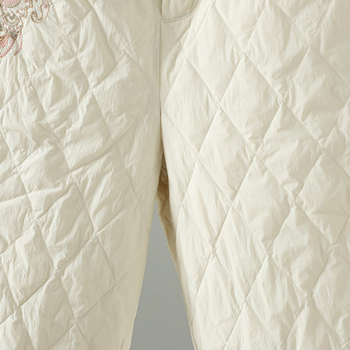 Buddha Stones Pink Flower Rhombus Pattern Thick Women's Pants With Pockets - image 4