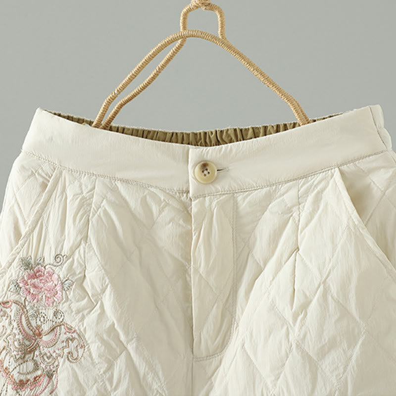 Buddha Stones Pink Flower Rhombus Pattern Thick Women's Pants With Pockets - image 3