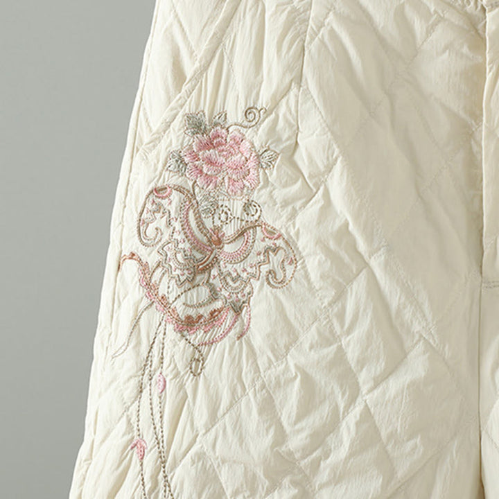 Buddha Stones Pink Flower Rhombus Pattern Thick Women's Pants With Pockets - image 5