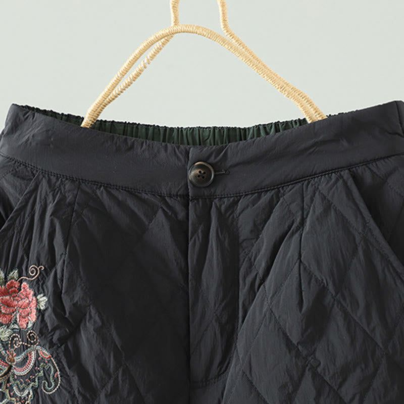 Buddha Stones Pink Flower Rhombus Pattern Thick Women's Pants With Pockets - image 12