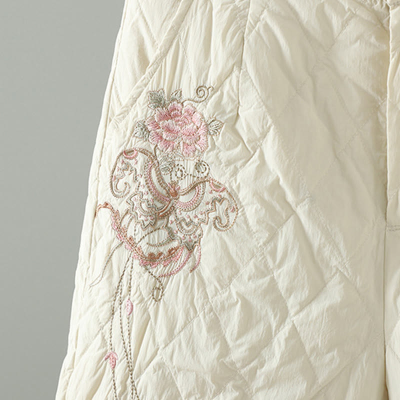 Buddha Stones Pink Flower Rhombus Pattern Cotton Thick Women's Pants With Pockets - image 5