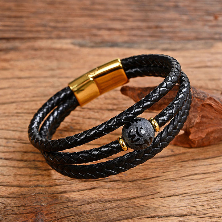 Buddha Stones Multicolored Bead Amethyst Lazurite Craved Six True Words Braided Leather Balance Bracelet - Matte Liuli&Om Mani Padme Hum - 18-22cm - image 11