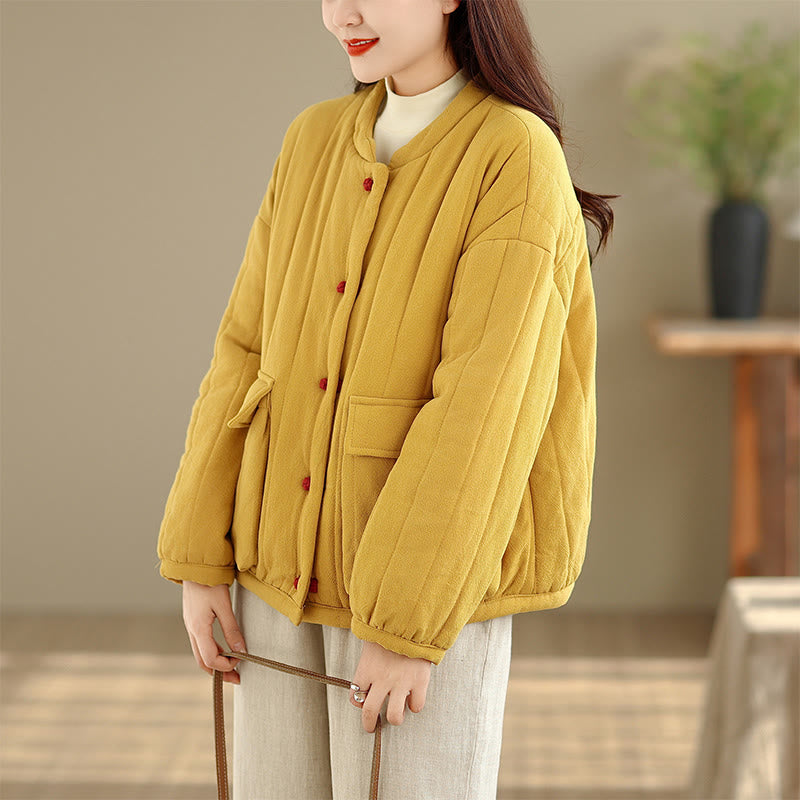 Buddha Stones Frog-Button Striped Design Long Sleeve Thickened Cotton Women's Jacket With Pockets - image 11
