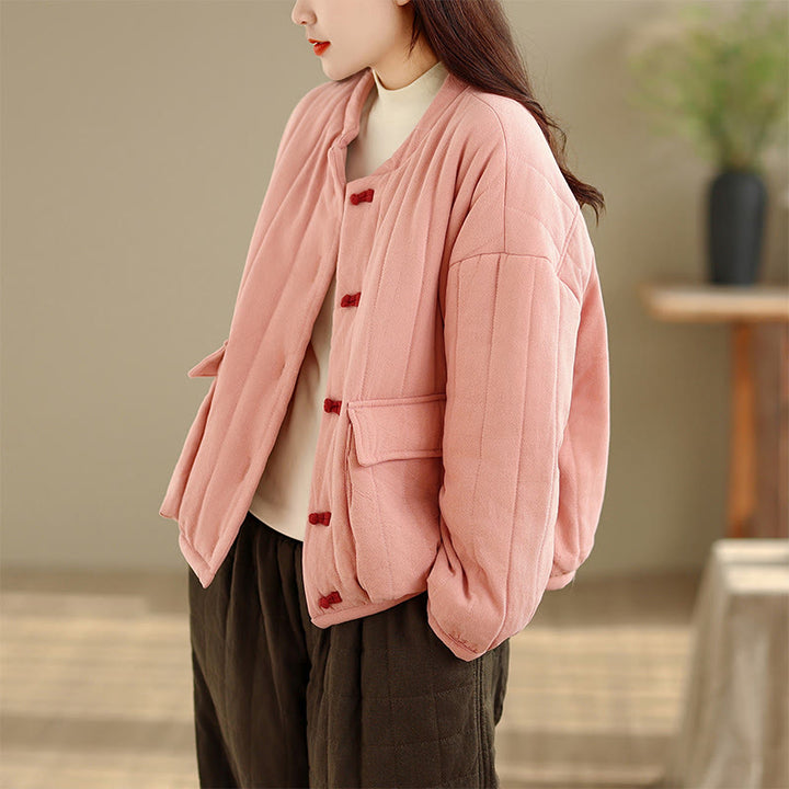 Buddha Stones Frog-Button Striped Design Long Sleeve Thickened Cotton Women's Jacket With Pockets - image 4