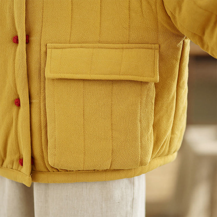 Buddha Stones Frog-Button Striped Design Long Sleeve Thickened Cotton Women's Jacket With Pockets - image 14