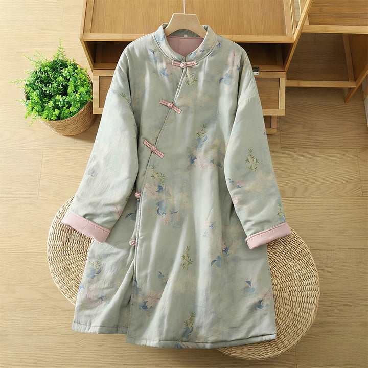 Buddha Stones Frog-button Flower Pattern Crew Neck Thickened Long Sleeve Women's Coat  - PaleTurquoise - US14，UK/AU18，EU46 (2XL) - image 11