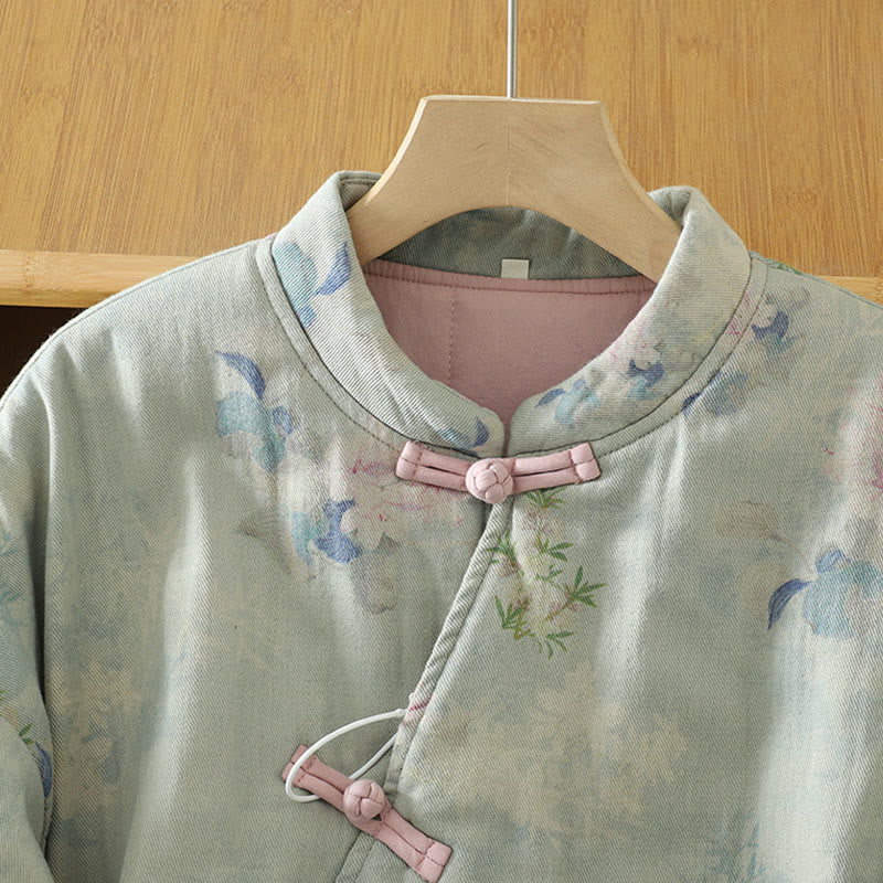 Buddha Stones Frog-button Flower Pattern Crew Neck Thickened Cotton Long Sleeve Women's Coat  - image 13