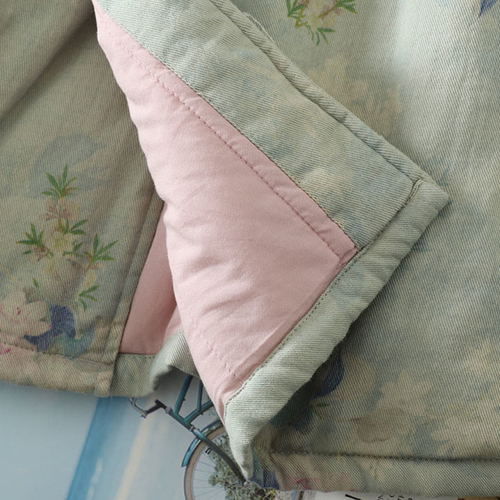 Buddha Stones Frog-button Flower Pattern Crew Neck Thickened Cotton Long Sleeve Women's Coat  - image 20