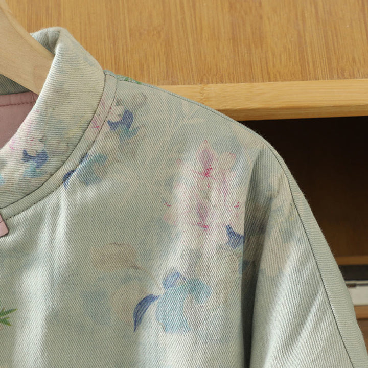 Buddha Stones Frog-button Flower Pattern Crew Neck Thickened Cotton Long Sleeve Women's Coat  - image 15