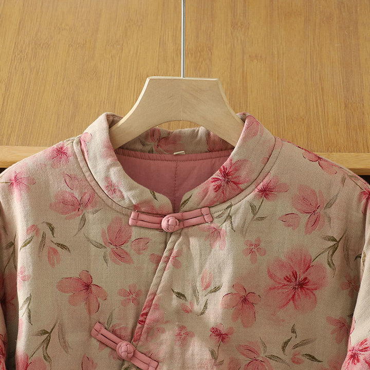 Buddha Stones Frog-button Flower Pattern Crew Neck Thickened Long Sleeve Women's Coat  - image 2