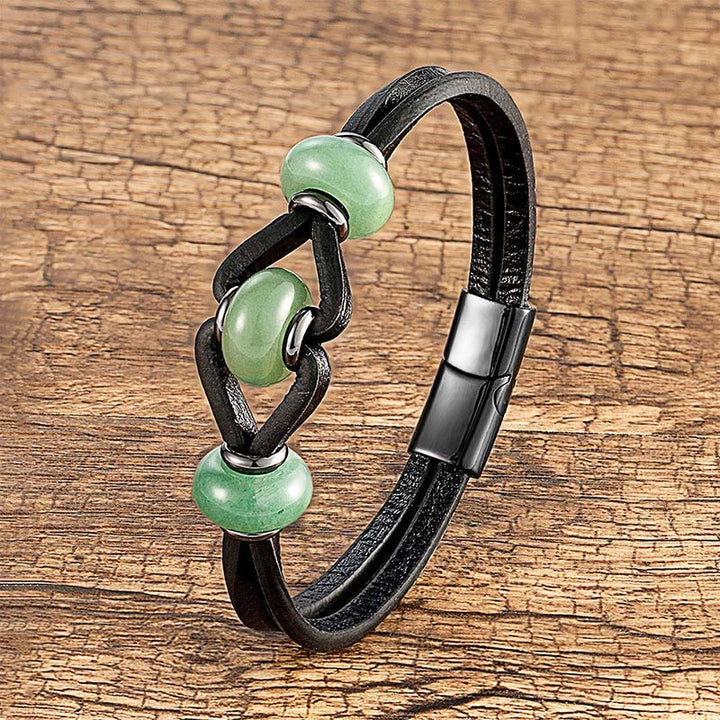 Buddha Stones Amethyst Crystal Stone Double Leather Relieves Stress Round Bracelet - Green Aventurine - 18-22cm - image 15