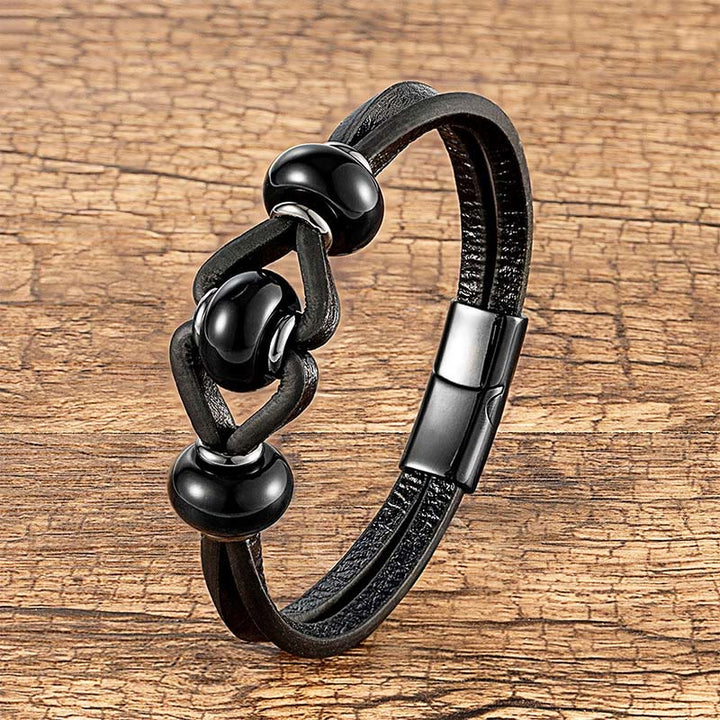 Buddha Stones Amethyst Crystal Stone Double Leather Relieves Stress Round Bracelet - Black Onyx - 18-22cm - image 7