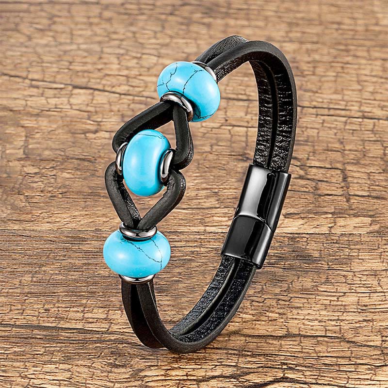 Buddha Stones Amethyst Crystal Stone Double Leather Relieves Stress Round Bracelet - Turquoise - 18-22cm - image 4