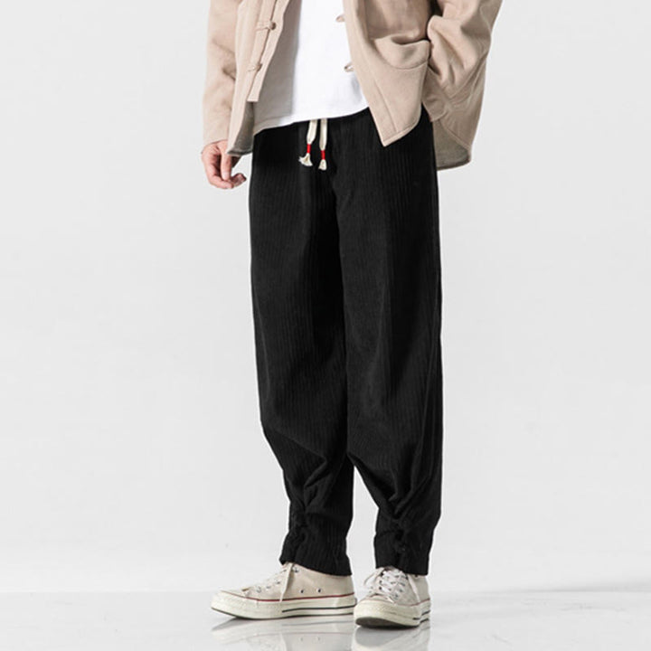 Buddha Stones Fall Winter Men's Pure Color Button Design Cotton Straight Leg Pants With Pockets - image 24