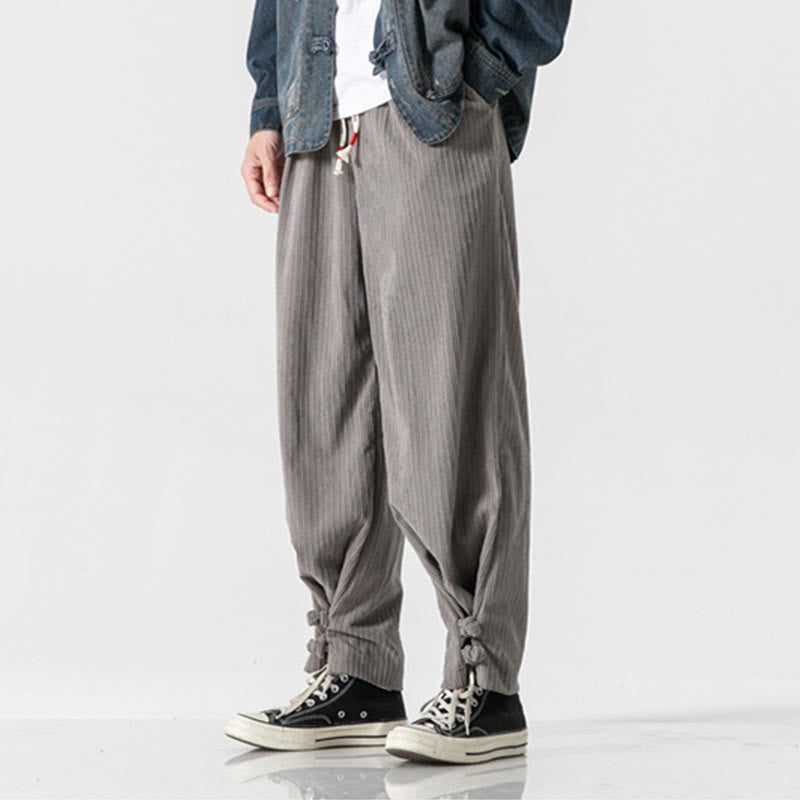 Buddha Stones Fall Winter Men's Pure Color Button Design Cotton Straight Leg Pants With Pockets - image 2