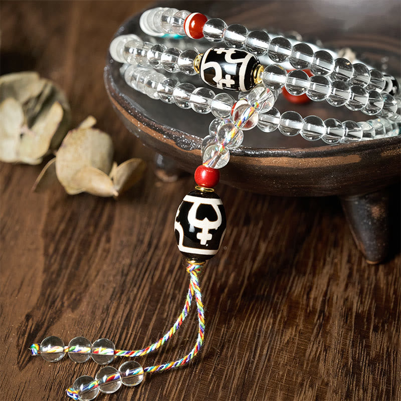 Buddha Stones 108 Beads Liuli Crystal Dzi Bead Agate Blessings Tassel Mala - image 4