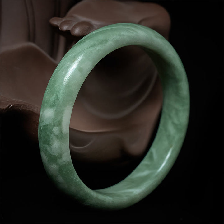 Buddha Stones Natural Jade Simple Design Prosperity Cuff Bangle Bracelet - 62mm - image 0