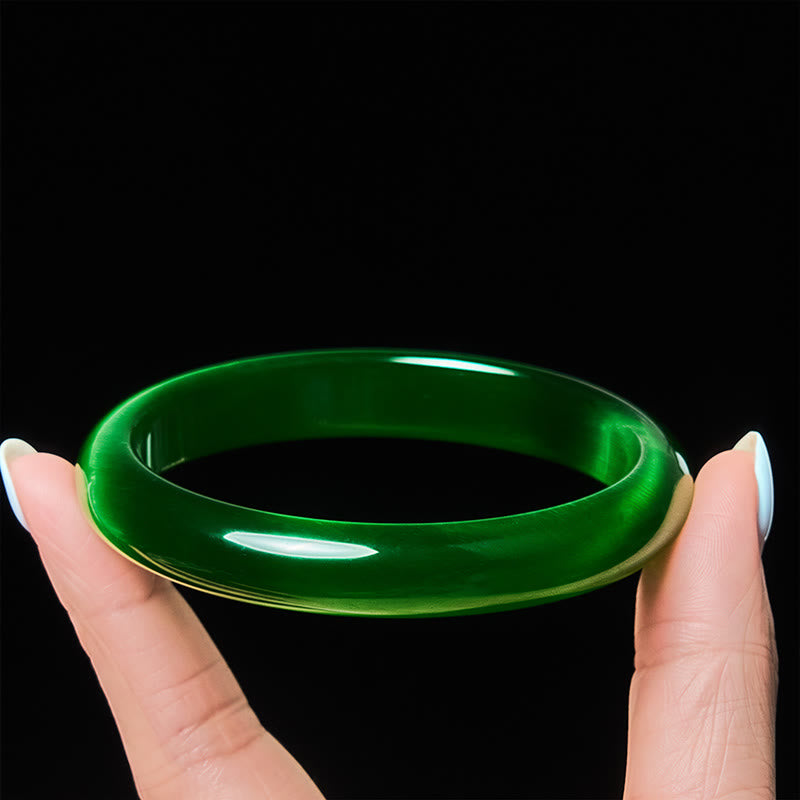 Buddha Stones Green Cat's Eye Stone Relieve Stress Wealth Thin Cuff Bangle Bracelet - Green Cat's Eye(Confidence ♥ Wealth) - 64mm - image 0
