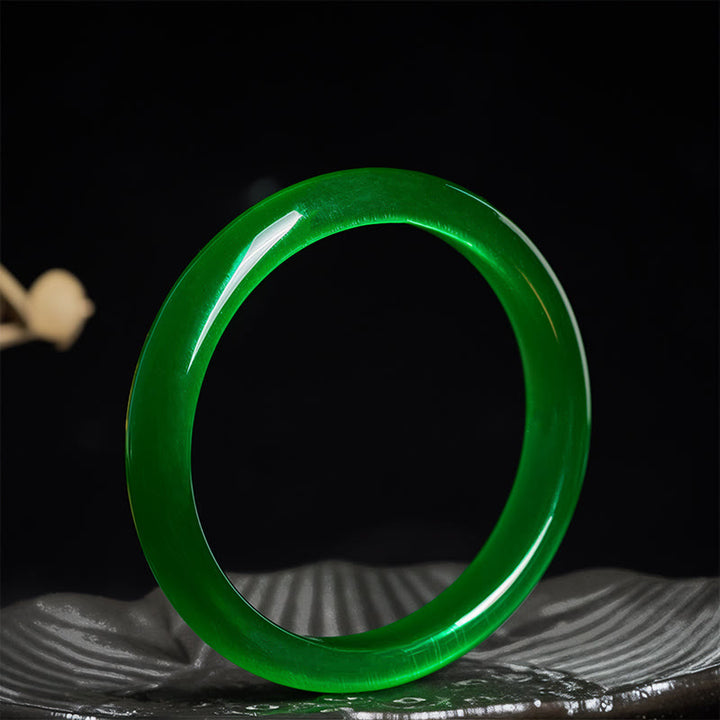 Buddha Stones Green Cat's Eye Stone Relieve Stress Wealth Thin Cuff Bangle Bracelet - image 3