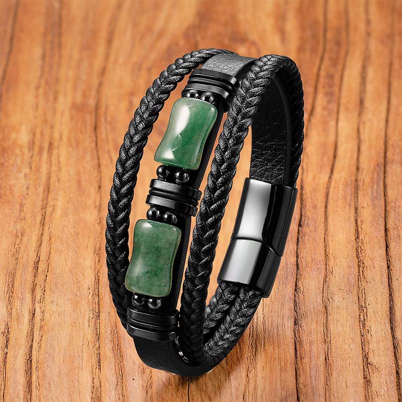 Buddha Stones Green Aventurine Amethyst Black Onyx Pink Crystal Positivity Braided Leather Bracelet - Green Aventurine - 18-22cm - image 0