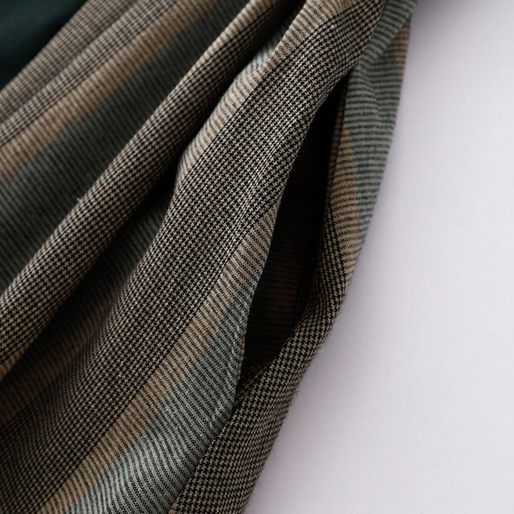 Buddha Stones Lapel Color Blocking Design Long Sleeve Cotton Midi Dress With Pockets - image 10