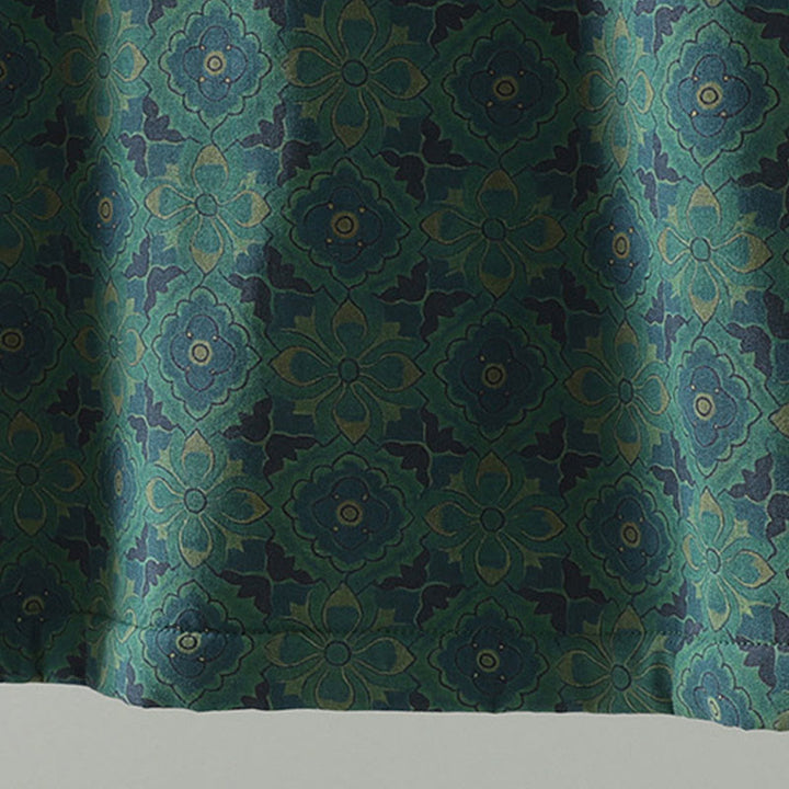 Buddha Stones Stand Collar Frog-button Flower Pattern Long Sleeve Cotton Midi Dress - image 8