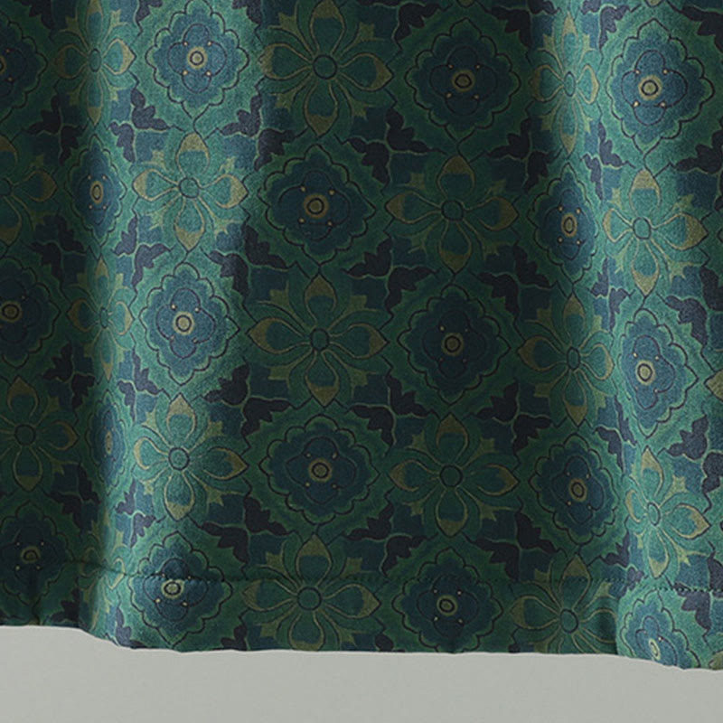 Buddha Stones Stand Collar Frog-button Flower Pattern Long Sleeve Midi Dress - image 8