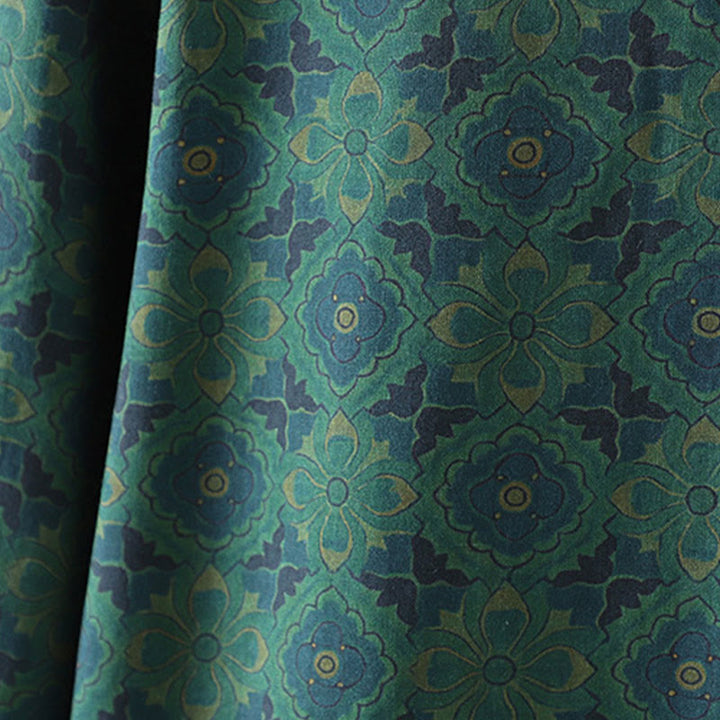 Buddha Stones Stand Collar Frog-button Flower Pattern Long Sleeve Midi Dress - image 9