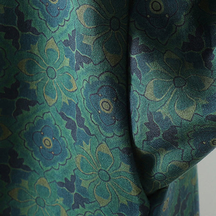 Buddha Stones Stand Collar Frog-button Flower Pattern Long Sleeve Midi Dress - image 10