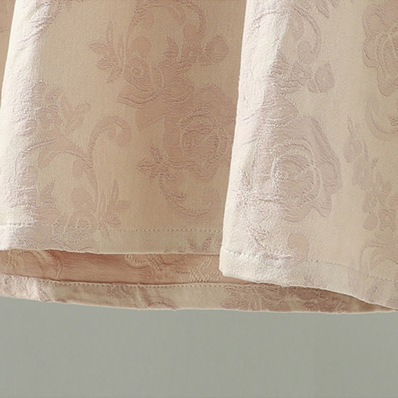 Buddha Stones Stand Collar Frog-Button Flower Pattern Embroidery Design Long Sleeve Cotton Midi Dress - image 8