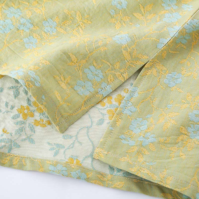 Buddha Stones 2pcs Colorful Floral Leaf Long Sleeve V-Neck Shirt Pants Cotton Pajamas Set With Pockets - image 3