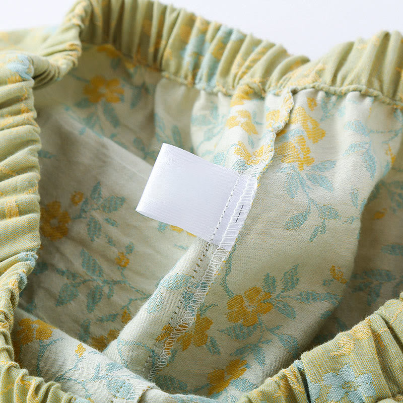 Buddha Stones 2pcs Colorful Floral Leaf Long Sleeve V-Neck Shirt Pants Cotton Pajamas Set With Pockets - image 10