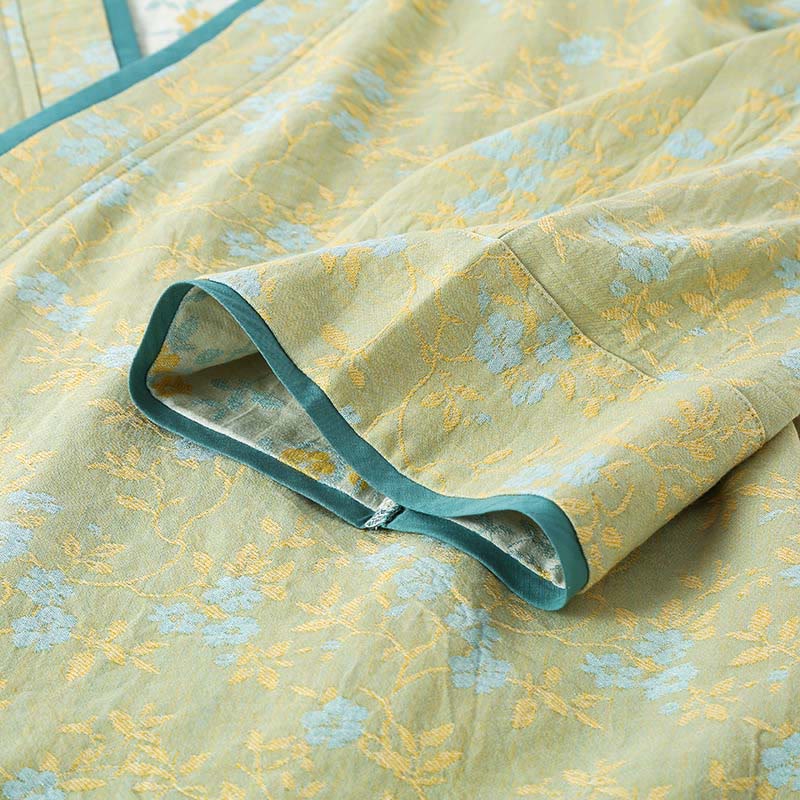 Buddha Stones 2pcs Colorful Floral Leaf Long Sleeve V-Neck Shirt Pants Cotton Pajamas Set With Pockets - image 7